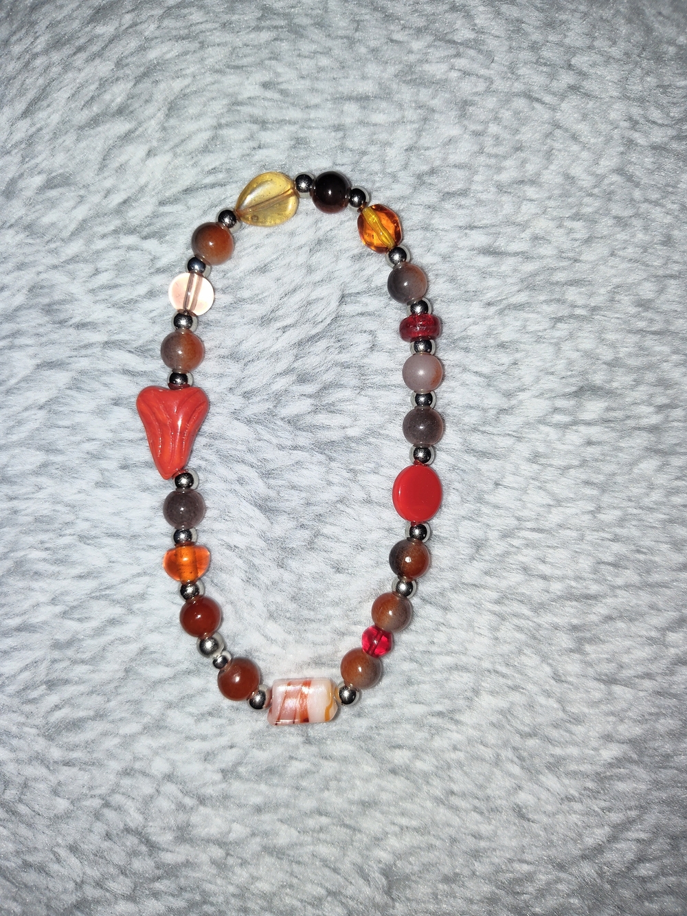 Handcrafted Multicolor Glass Bead Bracelet - Red & Amber Tones